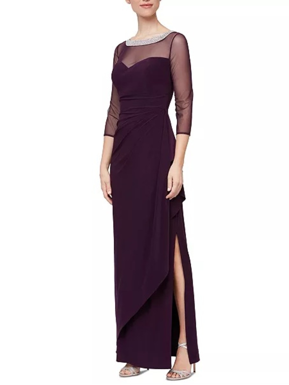 NWT Alex Evenings Sz 6 Rhinestone Beaded Mesh Formal Evening Gown Dress